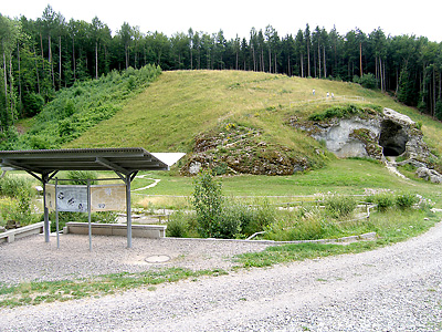 Petersfels, a cave, visited many times by Magdalenian people 16,000 years ago, with a lateglacial botanical garden in front